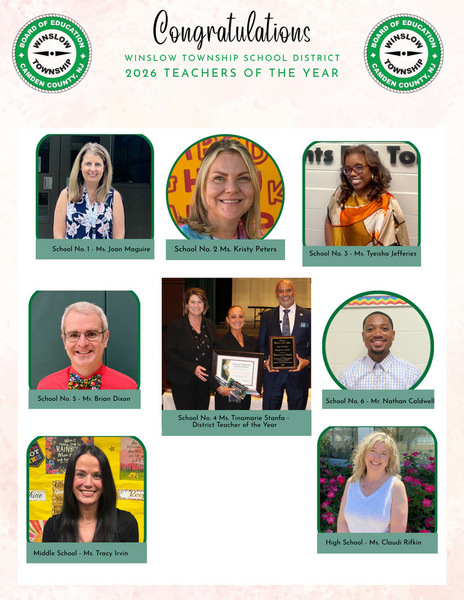 2026 Teachers of the Year - Celebrating Excellence in Teaching in Winslow Township School District